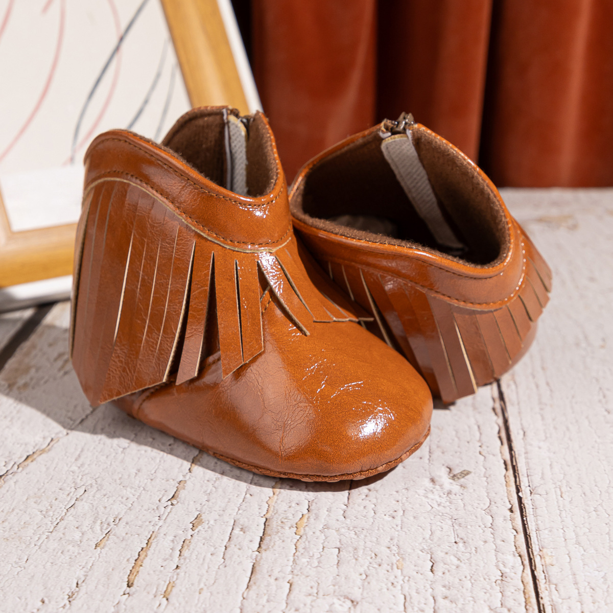 Winter Baby Girls Tassel PU Leather Baby Boots Side Zipper Soft Bottom Happysteps Non-Slip Warm Toddler First Walkers Infant Crib Shoes