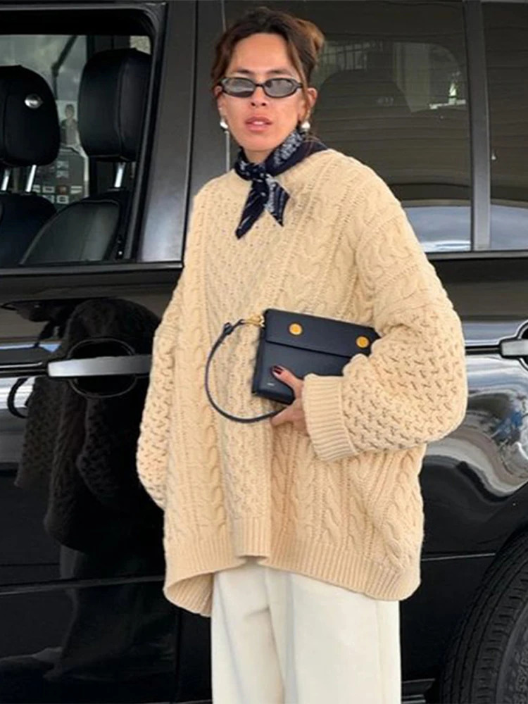 Oversize Knit Pullover Women Casual Loose Round Neck Solid Long Sleeves Sweater Female 2024 Autumn Winter Lazy Knitwear Lady 241010