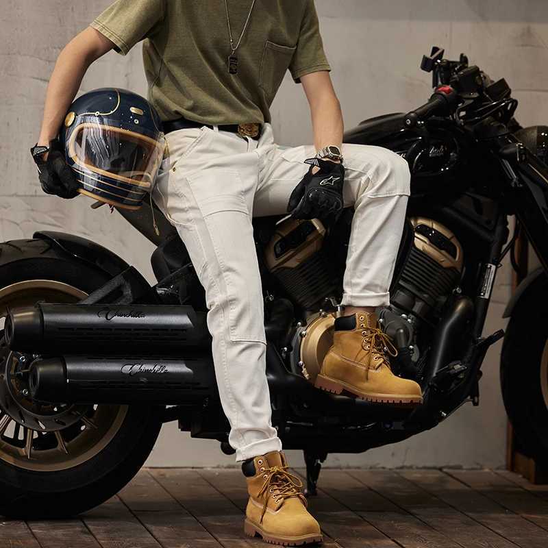 White Motorcycle Stitching Jeans Mens Fashion High-End Tight Stretch Korean Fashion Slim Fit Ankle Tight TrousersX241009