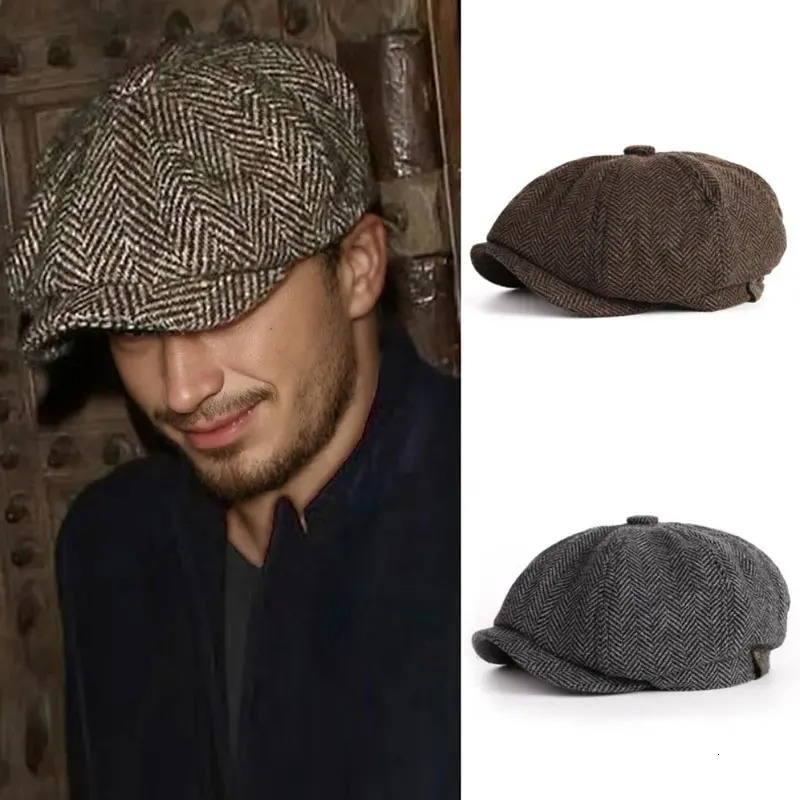 CHRLCK unisex autumn winter s boys hat mens and womens warm coarse tweed octagonal detective retro flat Chapeau 241009