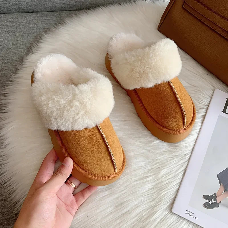 Fur slider womens winter plush sandals slider platform slider womens thick soled cotton home shoes 241007