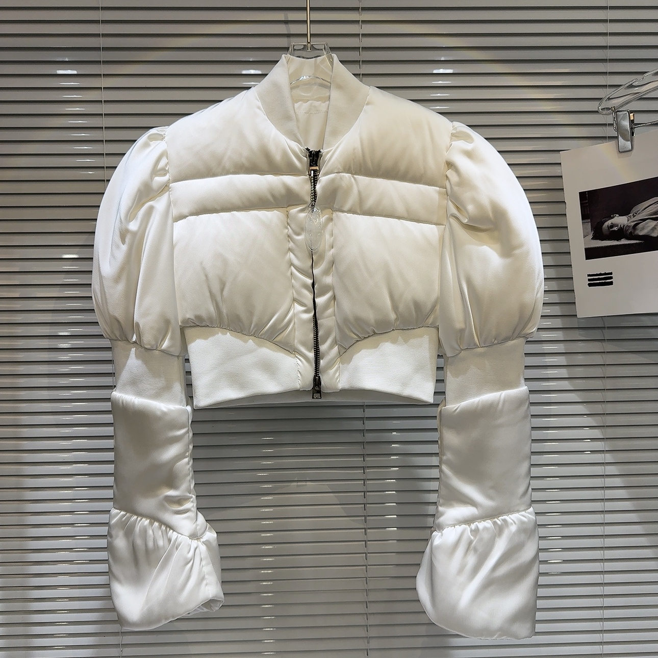 PREPOMP 2023 Winter New Arrival Long Puff Sleeve Slim Waist White Duck Down Jacket Women Short Coat Gm493