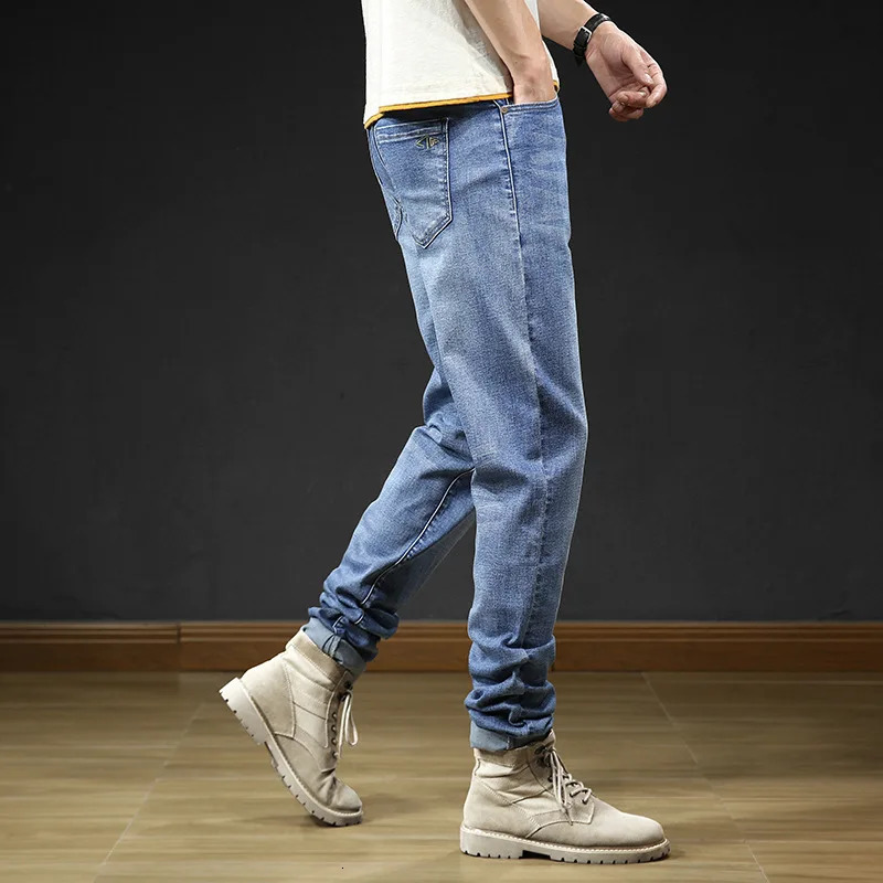 Mens 114CM 120cM Extra Long Blue Denim Jeans Stretch Plus 42 40 Slim Fit Stretch Big Mens Straight Pants 241007