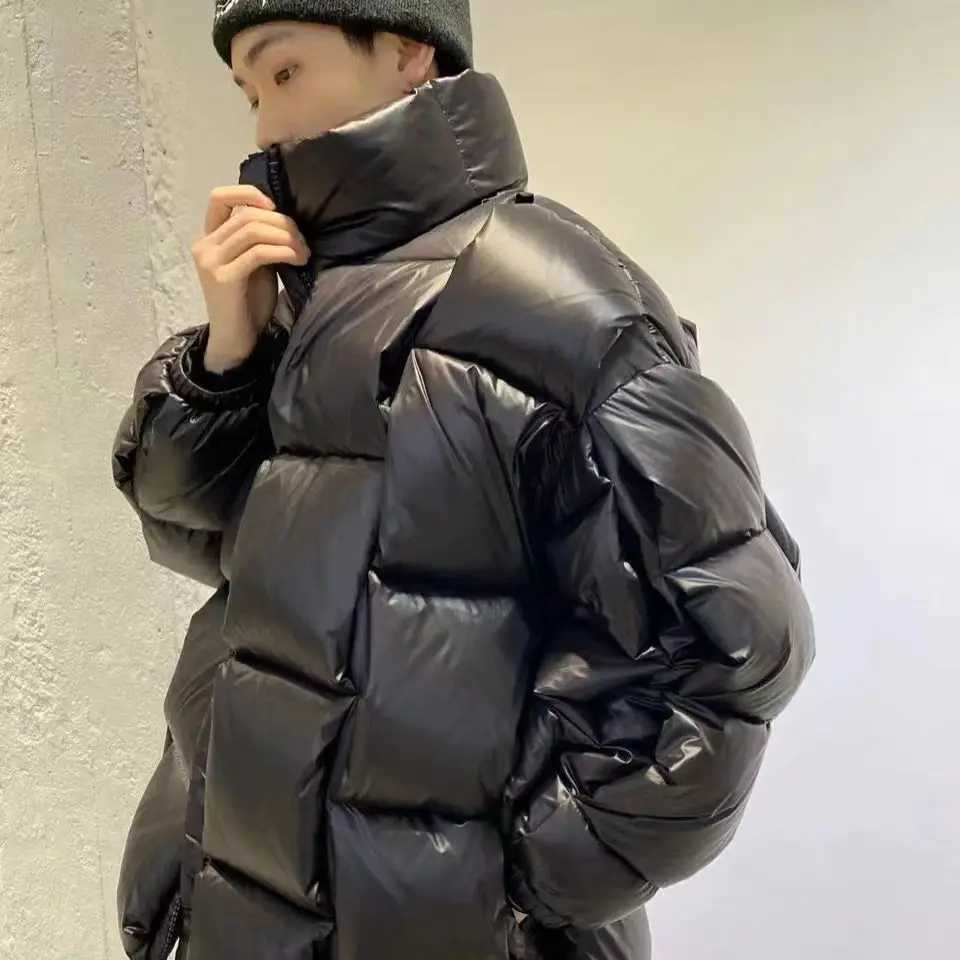 Men's Down Parkas Winter mens cotton padded jacket with cushioning pad loose solid warm jacket long Sleve Criss cross collar thick park Y241009CB