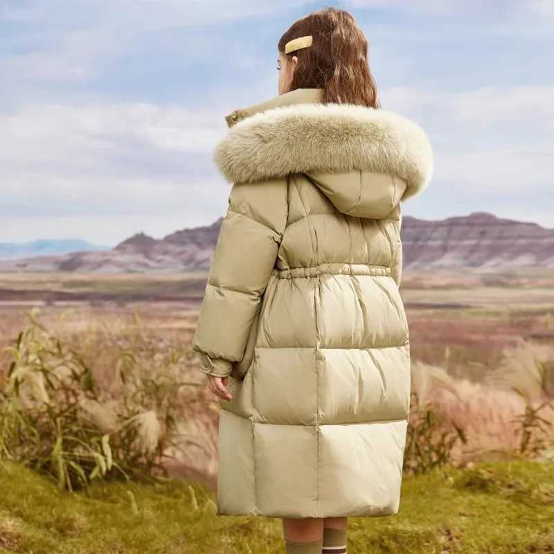 Down Coat 2024 Winter Girl 120-170cm Fashionable Fur Hooded Long Thick Warm Park Comes with a Coat Coat Two tone H241010