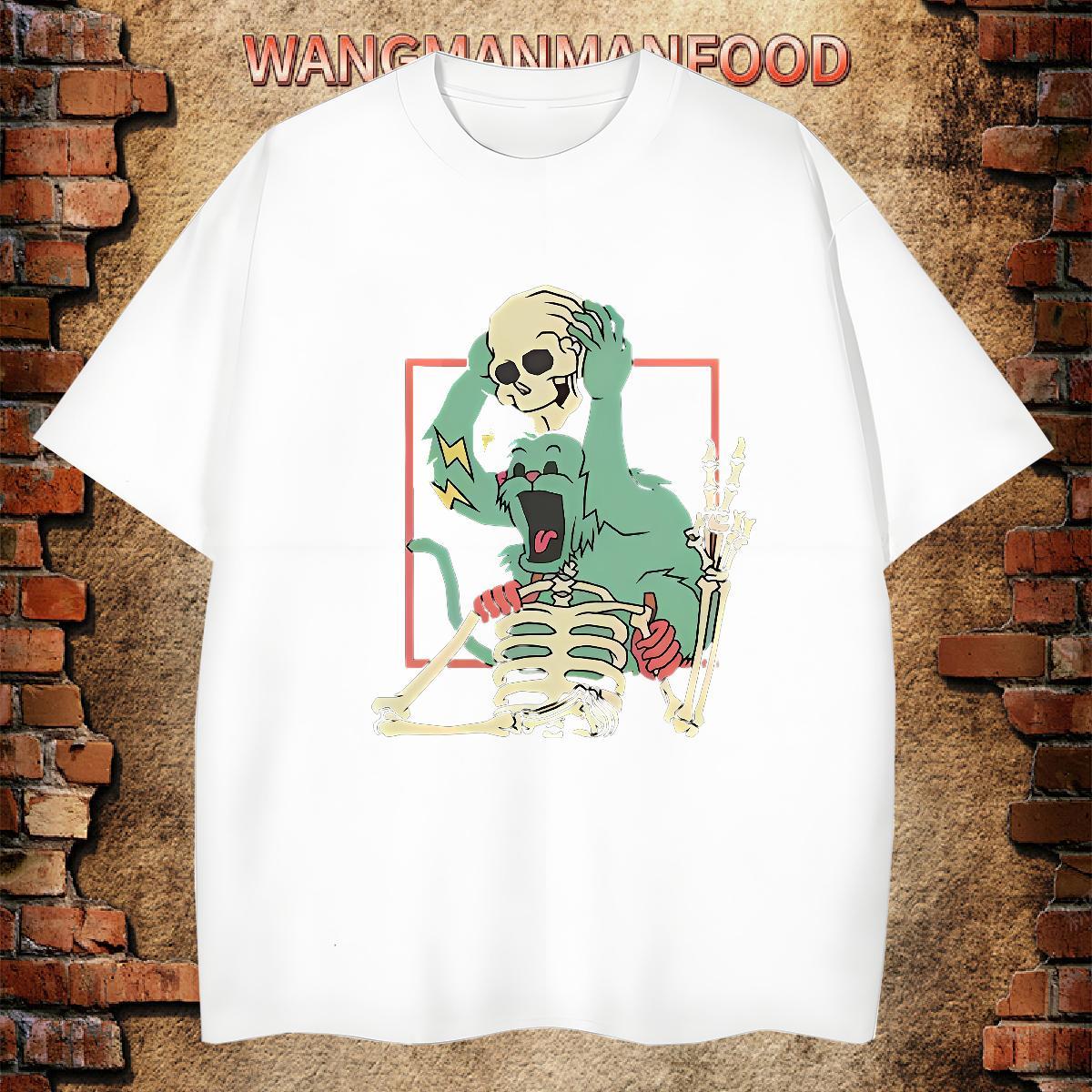 Free Shipping T shirt 230g Pure Cotton skull Anime Printing Street White Plus Size O Neck Short Sleeves Mens Tshirts Designer Tee Shirt