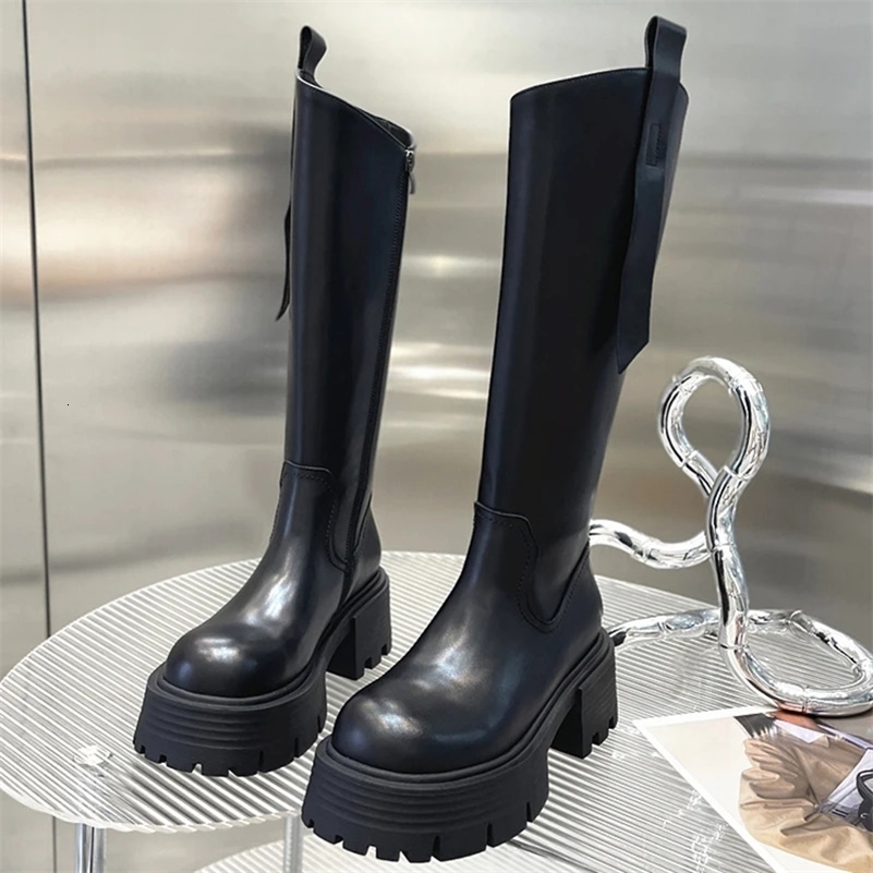Punk Style Women Knee High Boots Fashion Zippers Shoes Heel Autumn Winter Ladies Knight Long Booties 240929