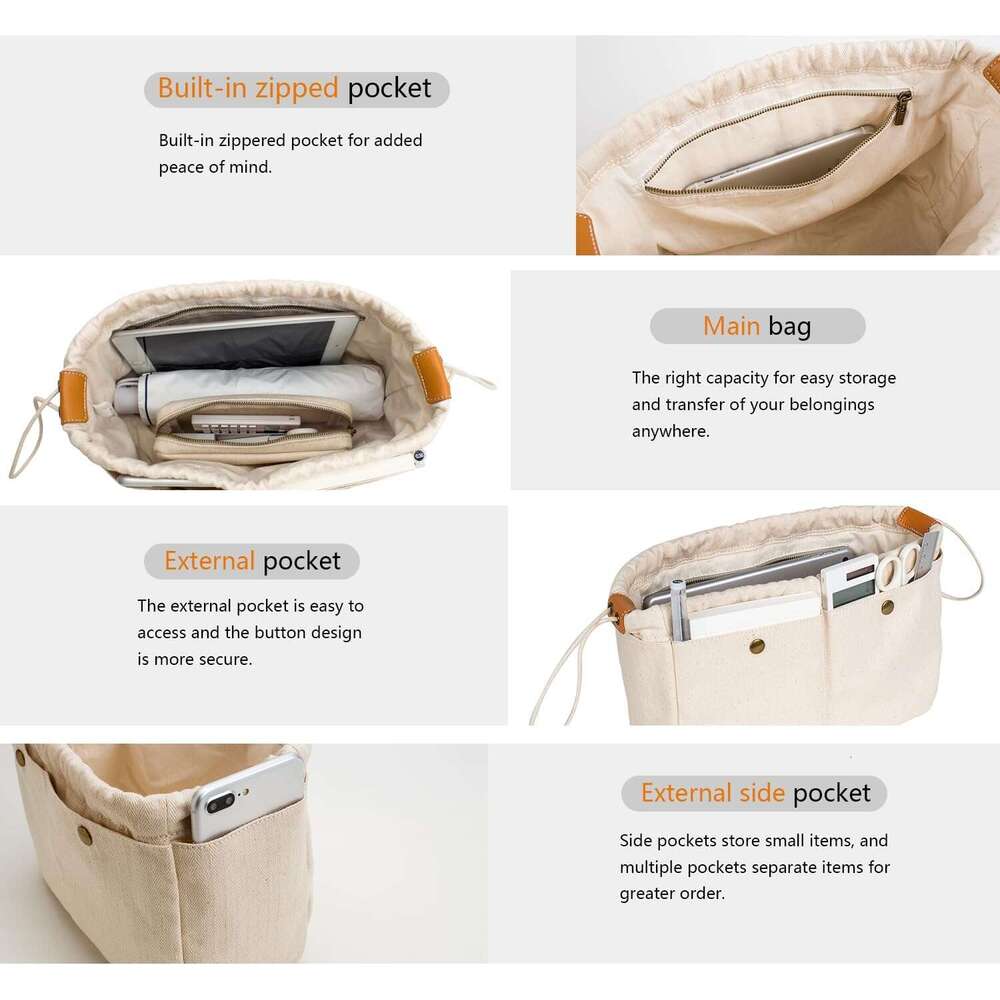 YONBEN Bag Divider Cotton Canvas Tote large Handbag Extra Large Purse Insert Organizer (L)