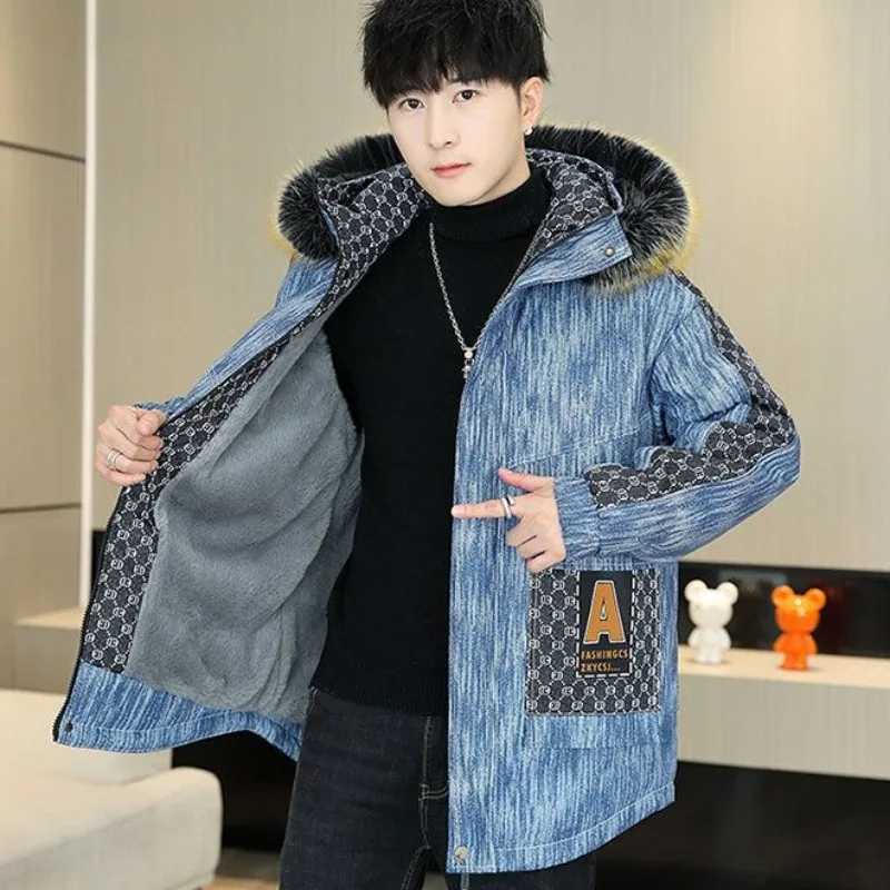 Men's Down Parkas Winter Kping Warm Men Parka Male Trendy Large Size Flce Lined Thicken Outcoat Fashion Casual Hooded Big Fur Collar Outwear Y241
