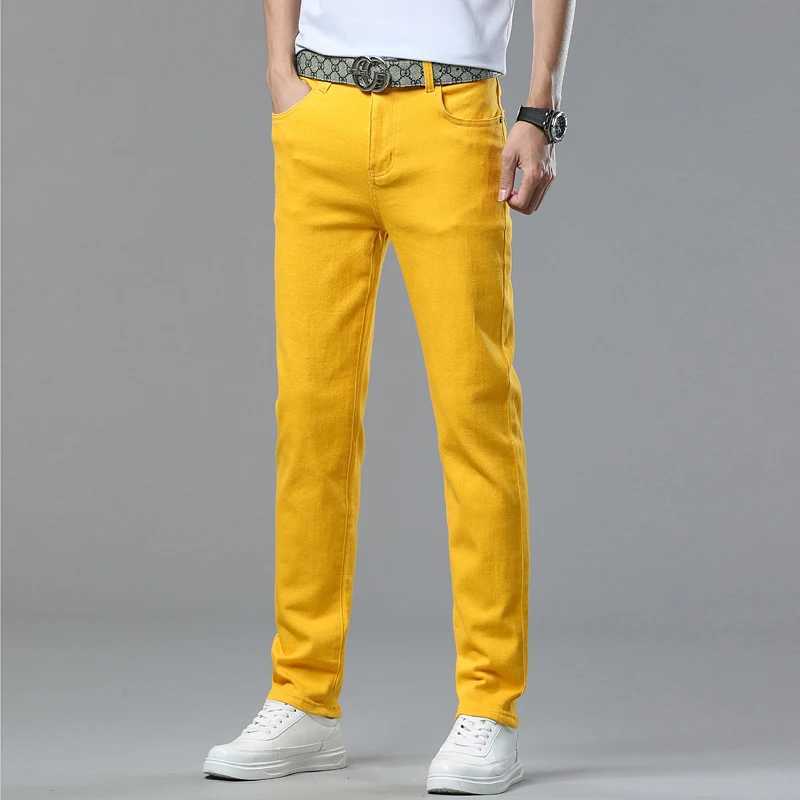 Mens Yellow Red Jeans Brand Jeans Cotton Stretch Slim Straight Casual Denim Pants Fashion Work Denim Trousers Four SeasonX241009