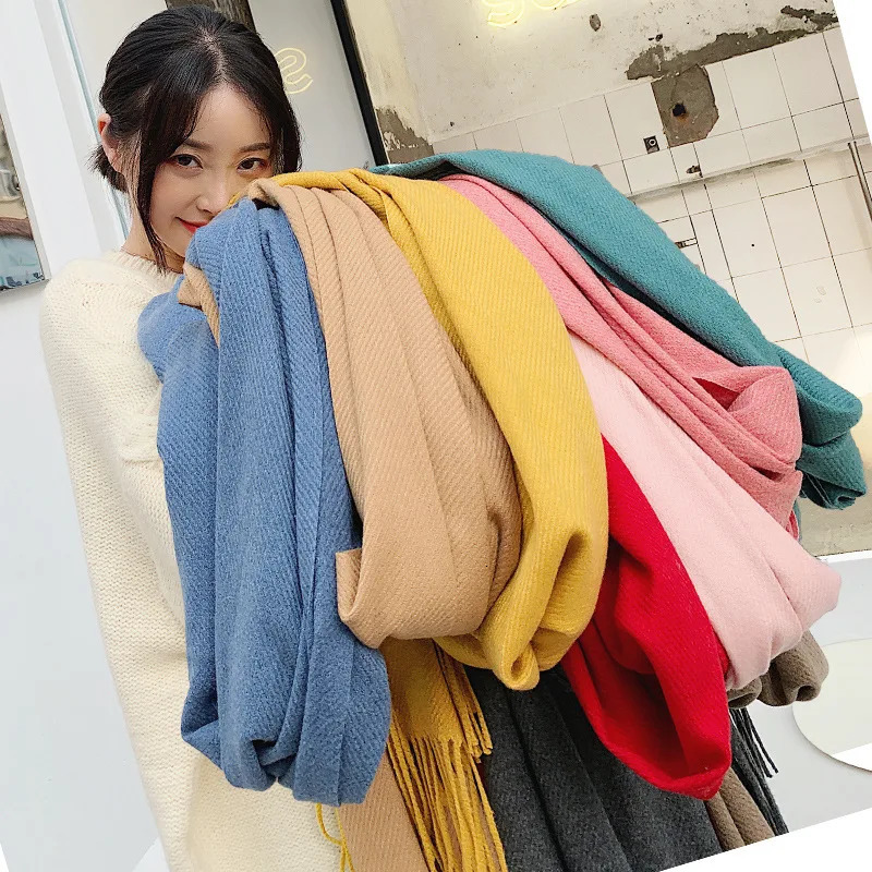 VISROVER 20 colors woman winter scarf fashion female shawls cashmere handfeeling winter wraps solid color winter hijab Gift 241009