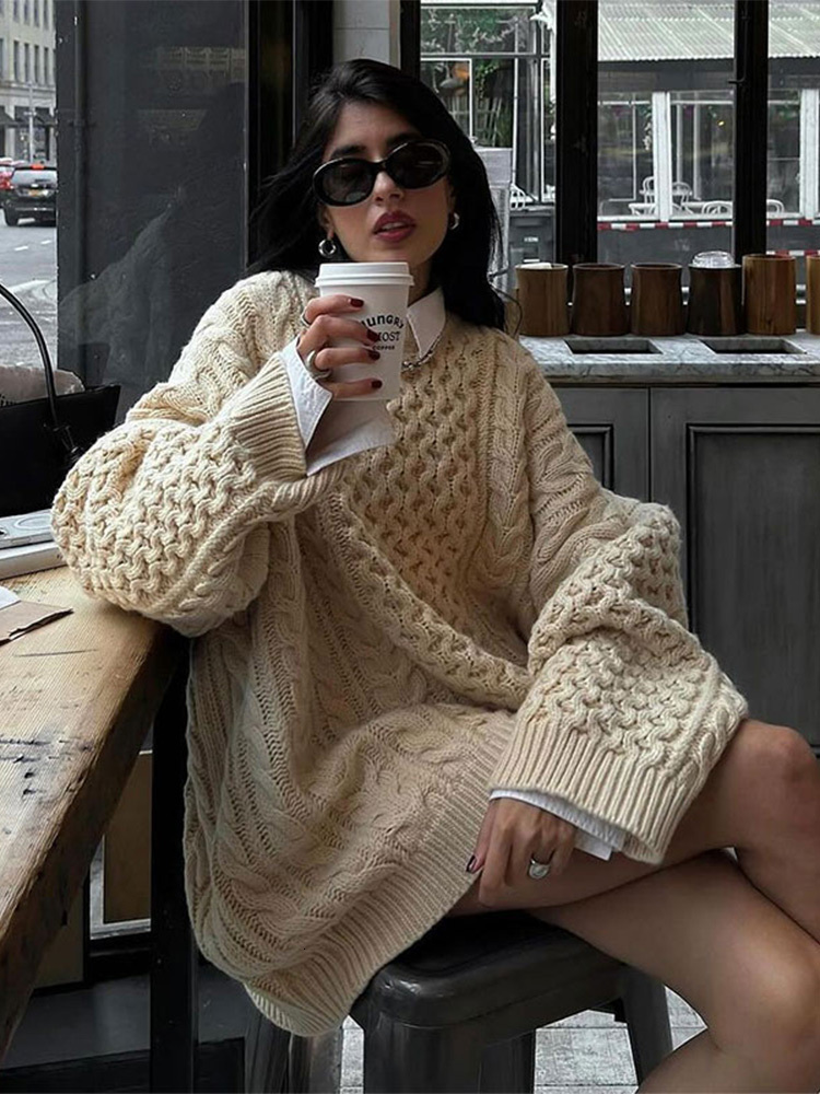 Women Overtised Loose Solid Long Sleeve Knit Cardigan Elegant O Neck Short Sweaters 2024 Autumn Lady High Streetwear