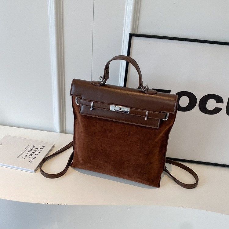 Handheld Commuting For Women 2025 New Trendy Korean Backpack Niche Large Capacity Frosted Leather Kelly Designer Bag