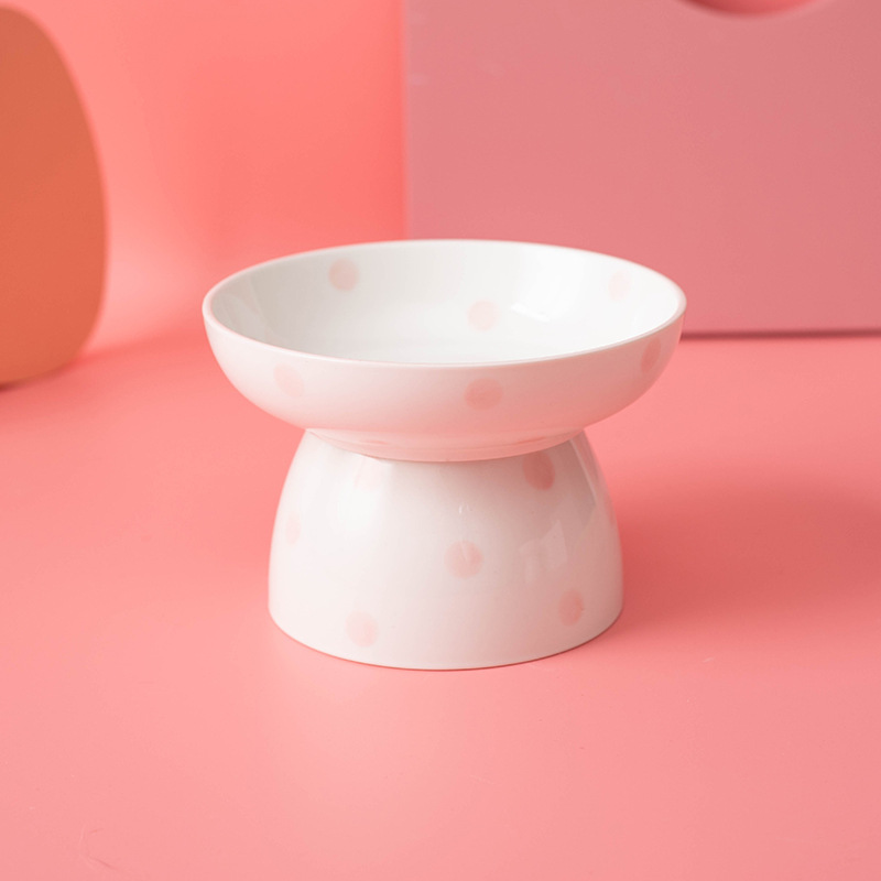 Cat and dog bowl ceramic high foot spine protection pet bowl slanted mouth cat and dog basin easy to clean ceramic pet food basin