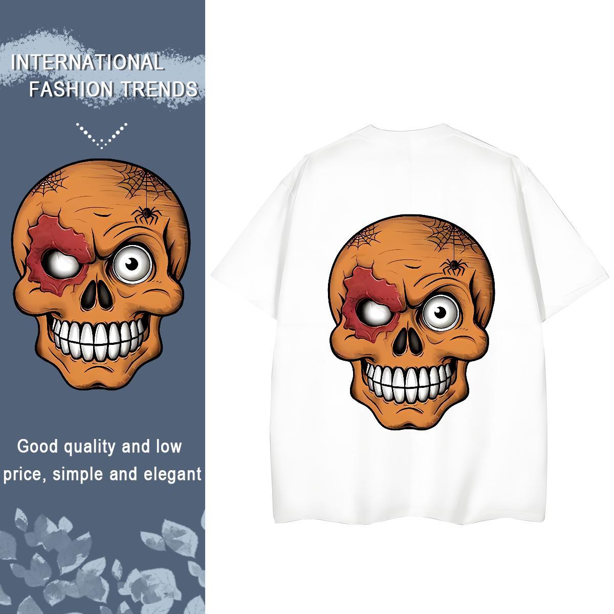 Custom T shirt 100% Cotton 230g Breathable Short Sleeve Street skull Unisex Tshirts Loose fit Custom Printing Top Tees