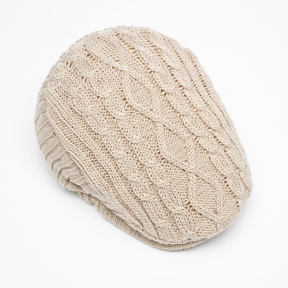 Knitted womens beret comfortable cotton winter bean wool lining loose suitable for autumn winter fashionable knitted duckbill hat 241007