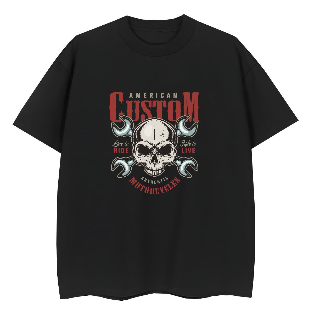 2024 T-Shirts for Women 230g Cotton Short Sleeve O-Neck Outdoor skull Lady T shirt Unisex Customized Tee Shirt