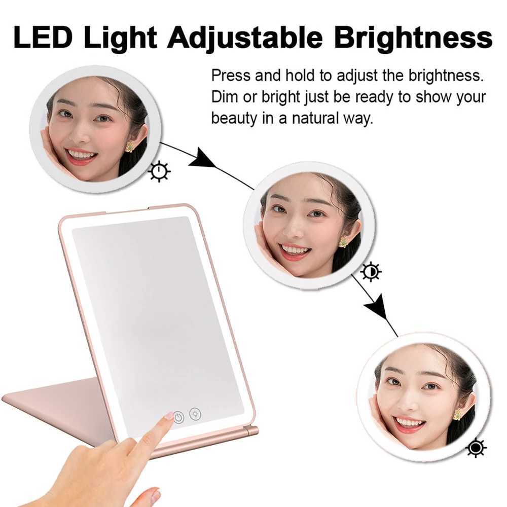 New makeup mirror with 10X magnifying glass 72 LED light makeup mirror 3-color light travel mirror compact makeup folding mirror W240813