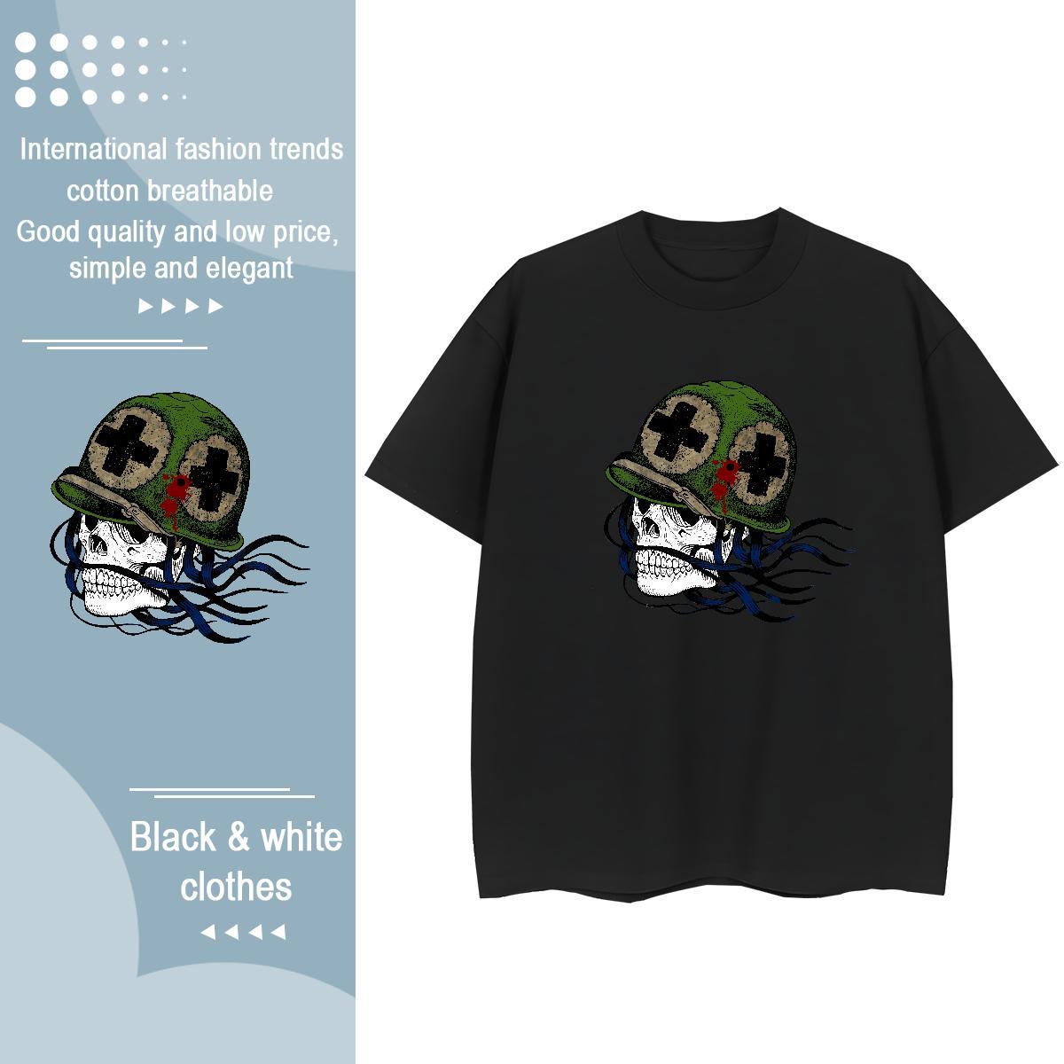 Factory Direct Woman T Shirts 230g Pure Cotton Breathable Beach skull Tshirt for Man Woman Female Custom Printing Tops Shirt