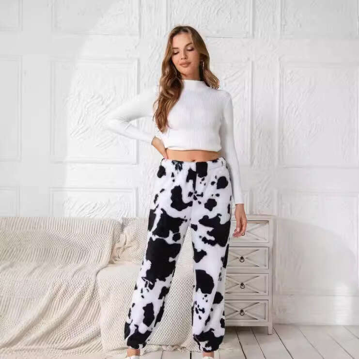 2024 Fairy Warm Winter Lazy Coral Velvet Sleeping Pants Womens Thick Flannel Loose Discount in Limited Time Leisure and Leisure Solid Color Loose