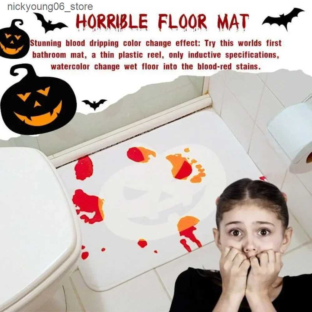 Non-Slip Bath Mats Color-Changing Bath Mat Halloween Mat Red Horrible Floor Carpet Home Bathroom Horror Blood Footprints Anti-Slip 40*70CM Carpet L240