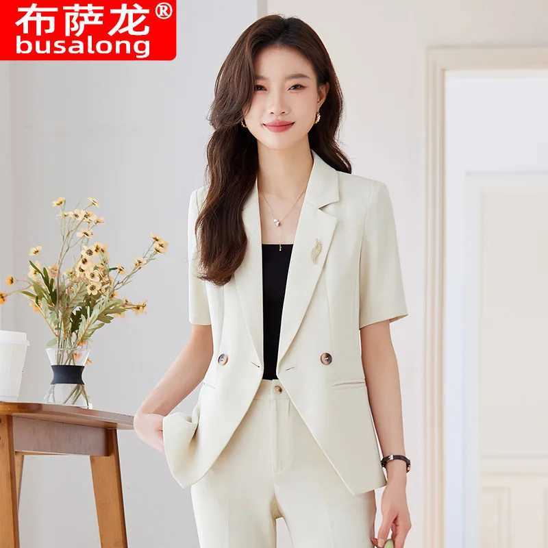 Summer short sleeved suit outerwear womens business suit womens thin hotel front desk work uniform elegant formal clothing management W241009