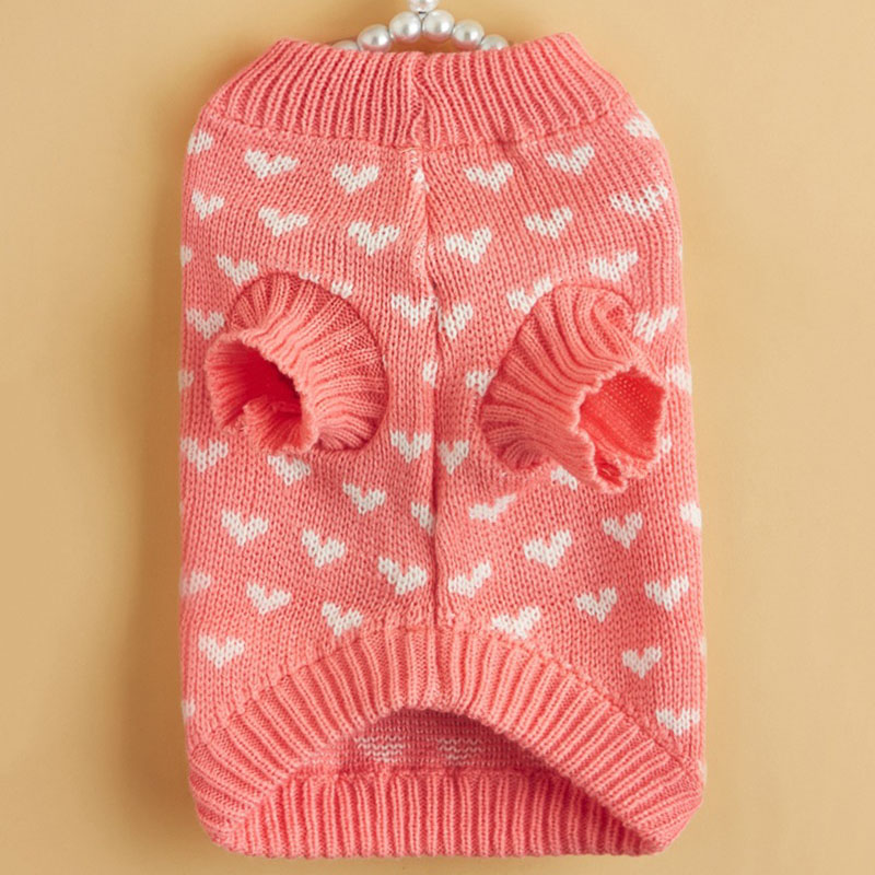 Dog Knitted Sweater Heart Puppy Sweater Warm Soft Pet Holiday Clothes for Small Cats and Dogs