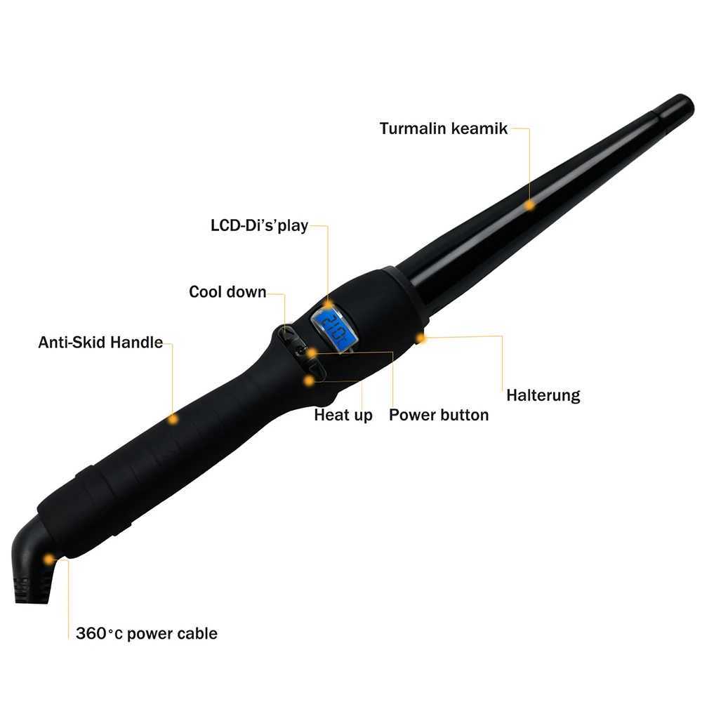Hair Curling Wand Tapered Curling Iron Professional Ceramic Hair Curler Wand Instant Heating Hair Styling Tools LCD DisplayXJ241010