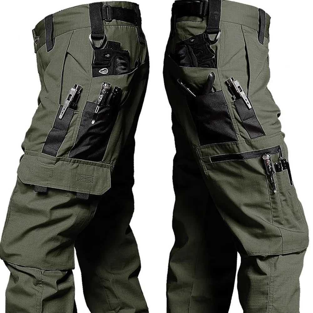 Black camouflage cargo pants outdoor multi pocket tear resistant and waterproof mens autumn wear-resistant training fishing work pants W241009