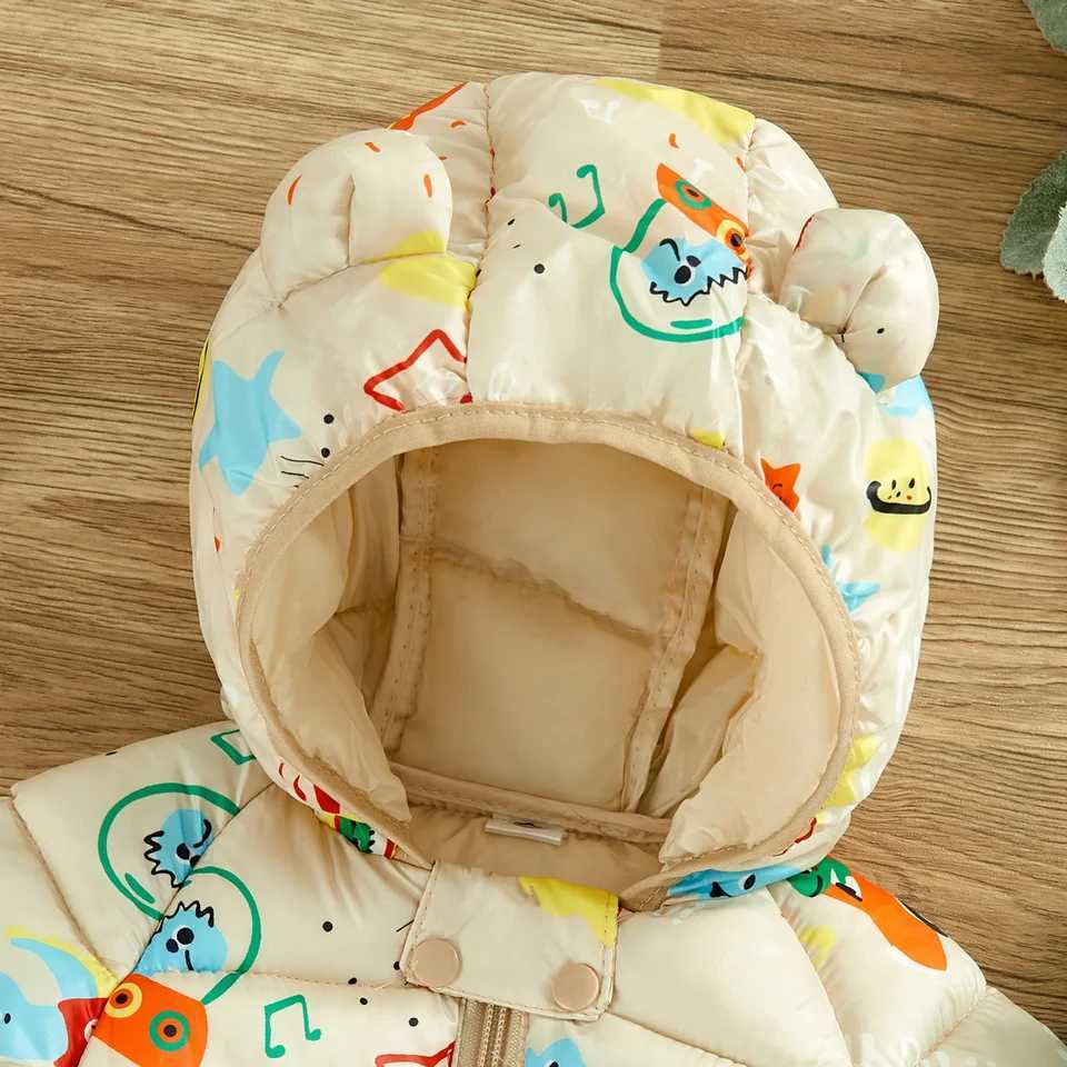 Down Coat Hibobi winter boys cotton coat with dinosaur pattern casual long sleeved hooded cotton coat suitable for children under six years old H24101