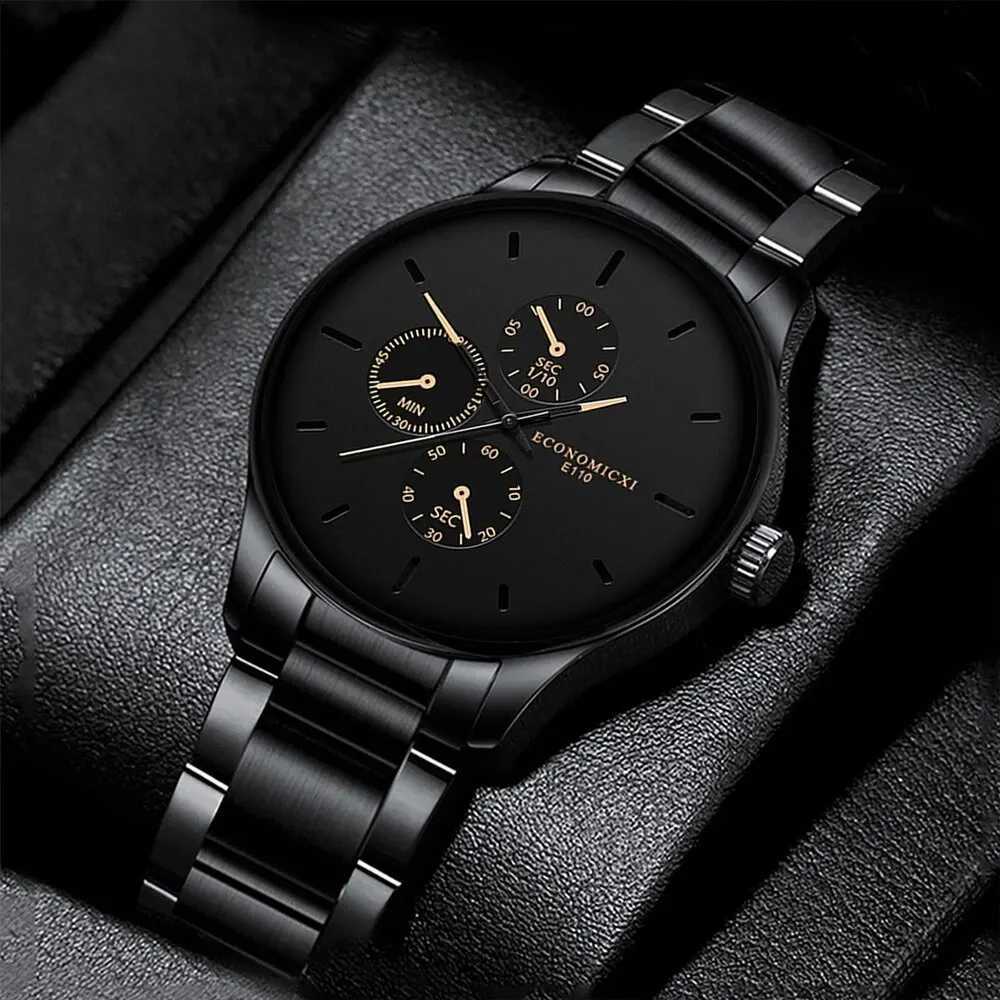 1Pcs Mens Casual Fashion Business Three Eyes Rose Needle Digital Steel Band Quartz Watch Designed For Successful Men ClassicX241010