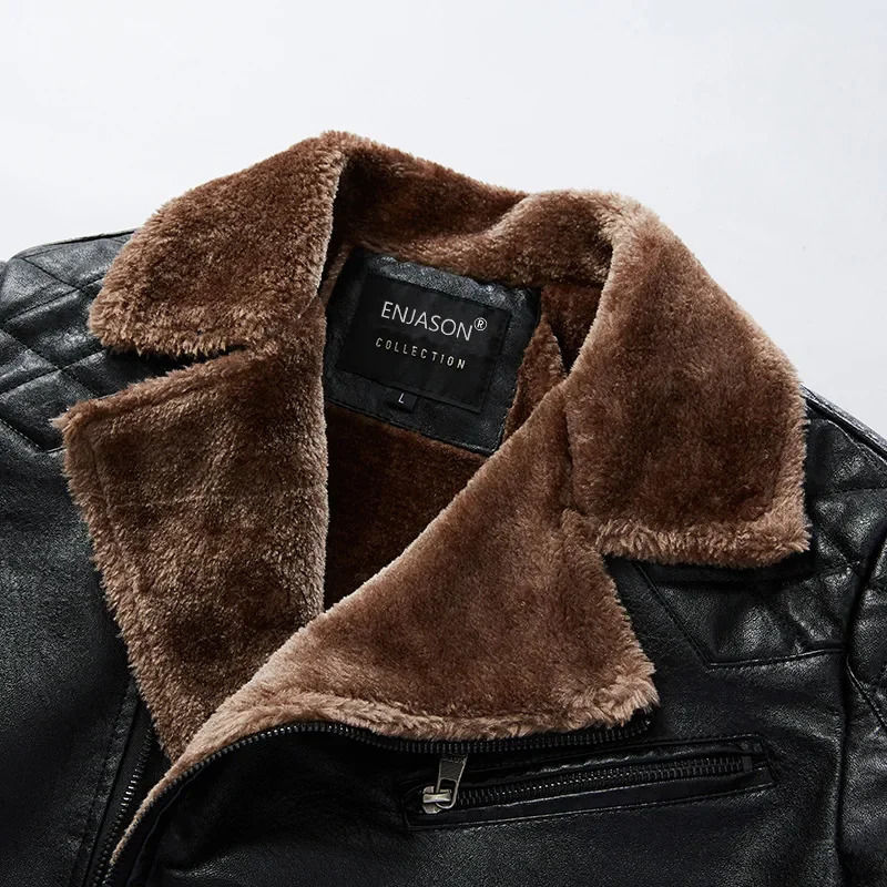 winter warm leather jacket for men with thick fur lining fashionable mens motorcycle Parkas coat motorcycle PU jacket jacket plus size 240927