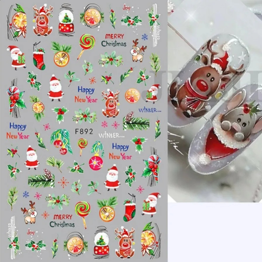Winter Red Gonk Nail Art Stickers Christmas Series Cartoon Santa Claus Elk Adhesive Slide Snowman Handmade Foil Tip 241008