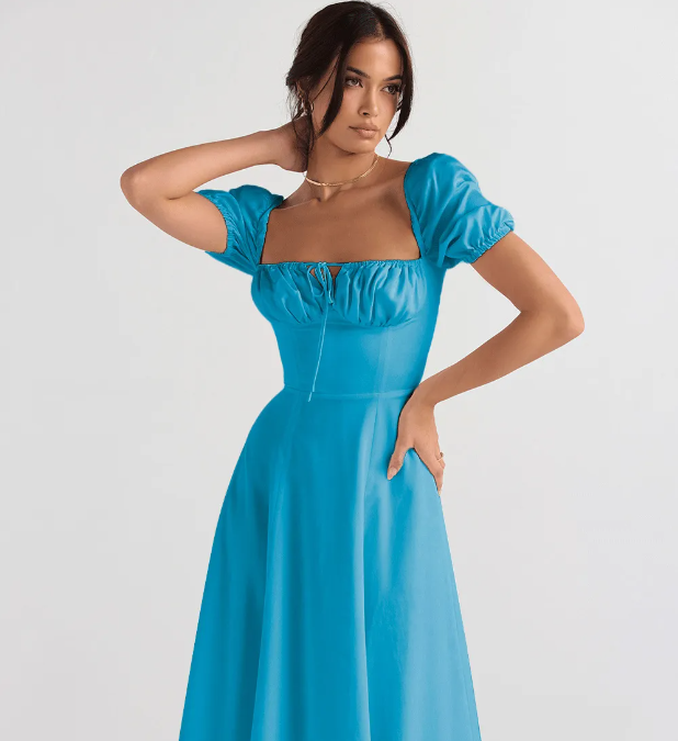 House Of Cb Casual Corset Split Skirt Bow Tie Chest Frill Details Print ral Midi Dresses Back Lace Up Robe Clothing Women's Summer Long Dress 17c
