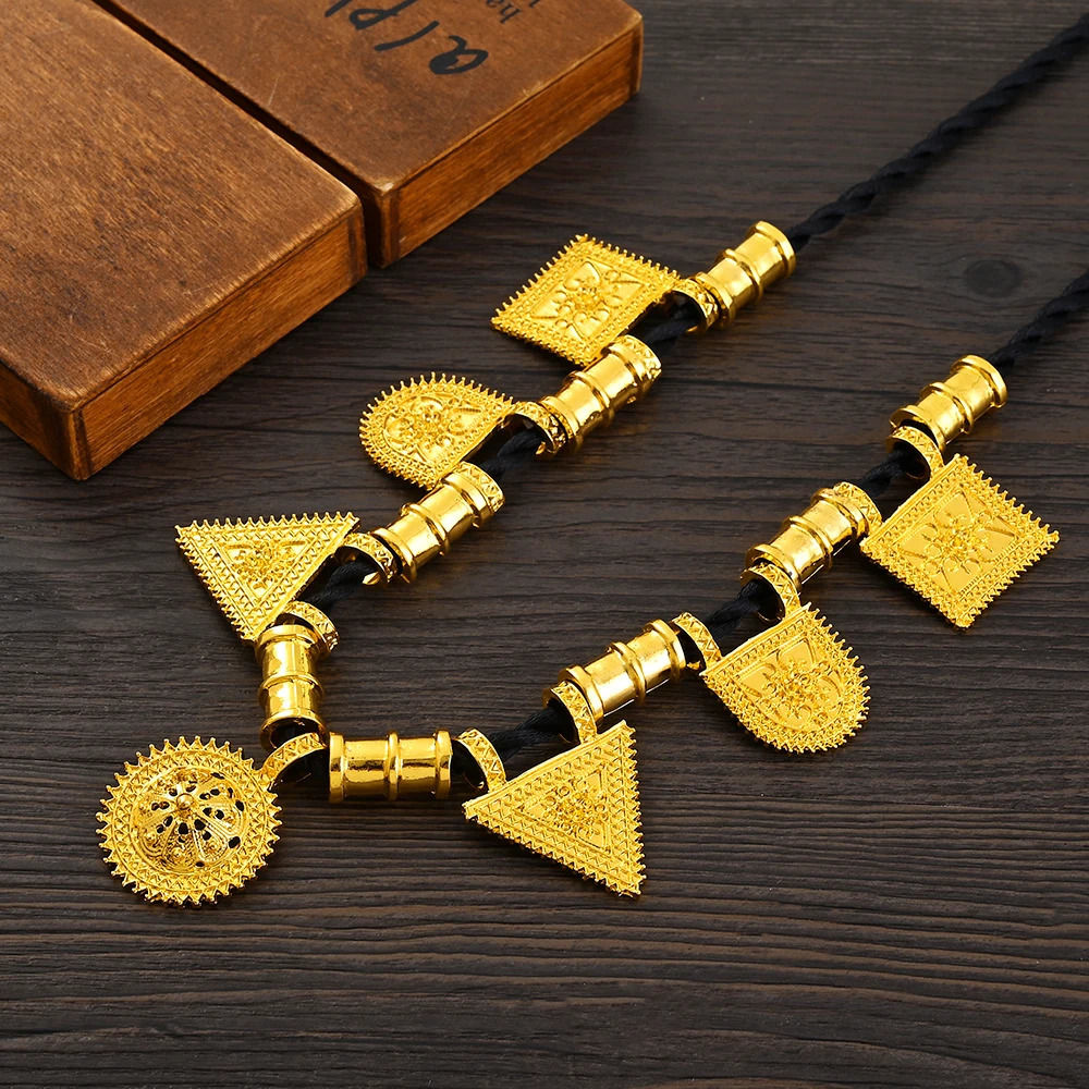 Ethiopian Gold Color Traditional Bridal Beautiful Jewelry Sets Necklace Earrings Ring Gifts Wedding Jewellery For Women 241007