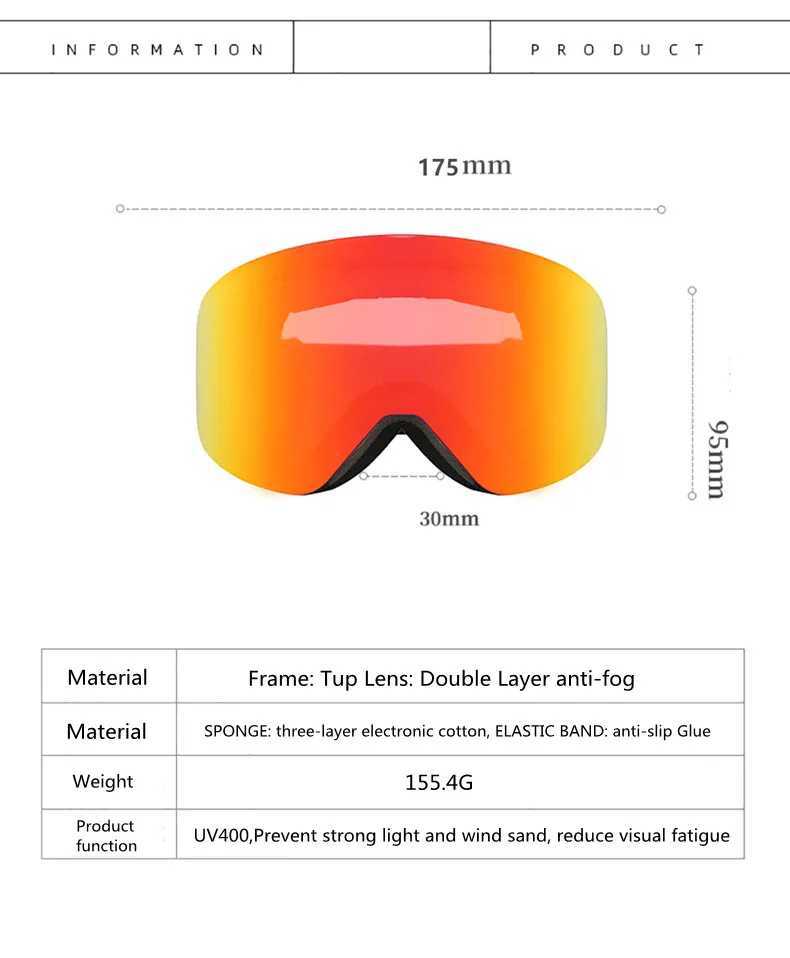 Ski goggles anti fog double-layer UV400 magnetic ski goggles CL241010