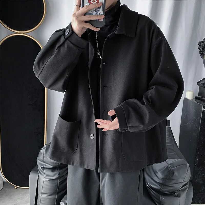 Vintage Blends Coats Men Clothing Handsome Korean Fashion Outwear Autumn Spring Teens Button-Up Temper Long Sleeve Pure Color LX241010