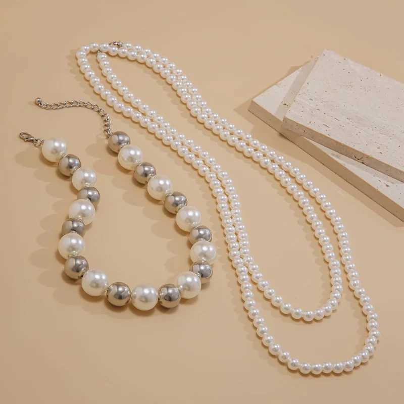 Retro Imitation Pearl Beaded Multi-Layer Necklace Choker WholesaleX241009