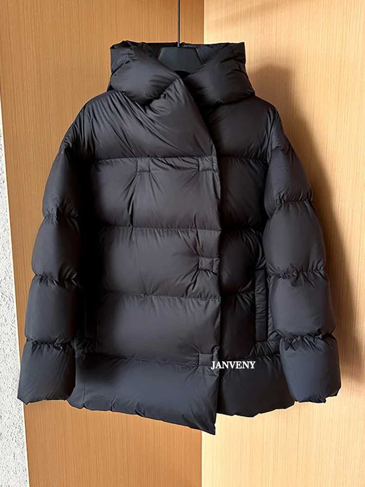 Men's Down Parkas Janveny 2024 New Winter 90% White Duck Down Jacket Womens Short Sleeve Super Large Cap Inflatable Jacket Loose Thick Windproof 