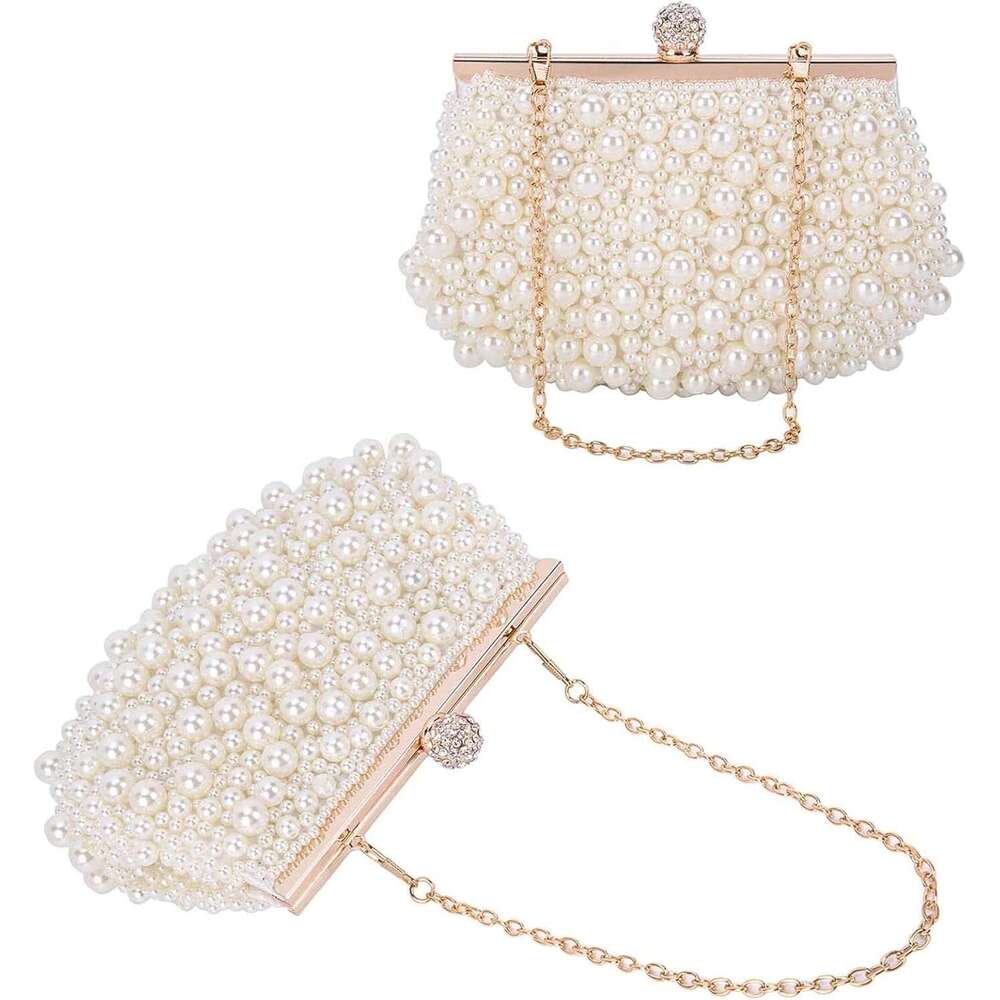 Pearl Cutch Purses for Women Evening Bags Formal Beaded Wedding Bridal Purse Ladies Prom tail Party Handbag