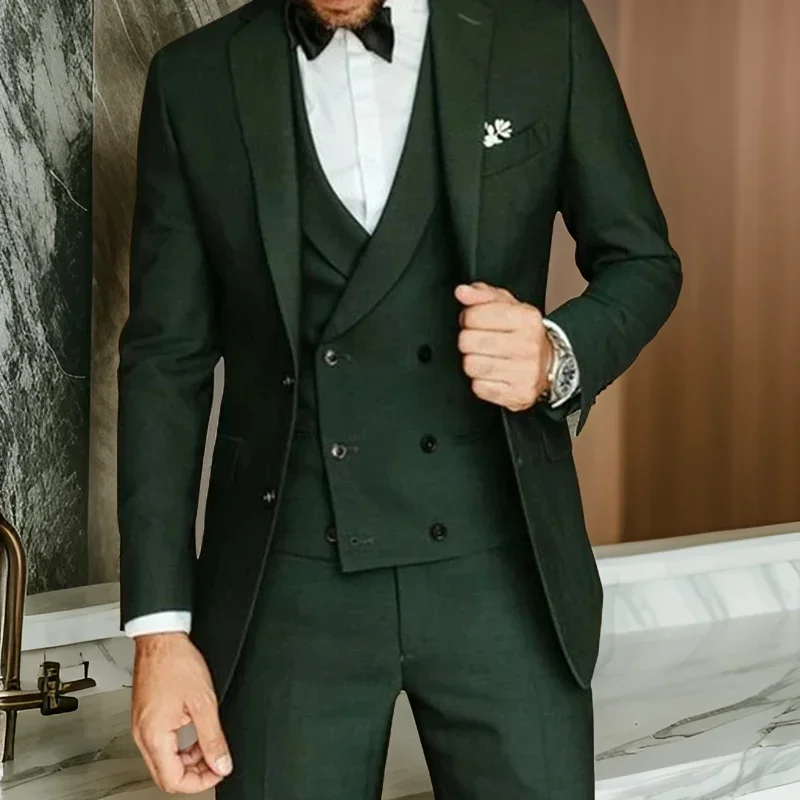 Italian Suits For Men Slim Fit Groomsmen Wedding Groom Tuxedo 3 Pcs Business Jacket With Double Breasted Vest Pants 2024