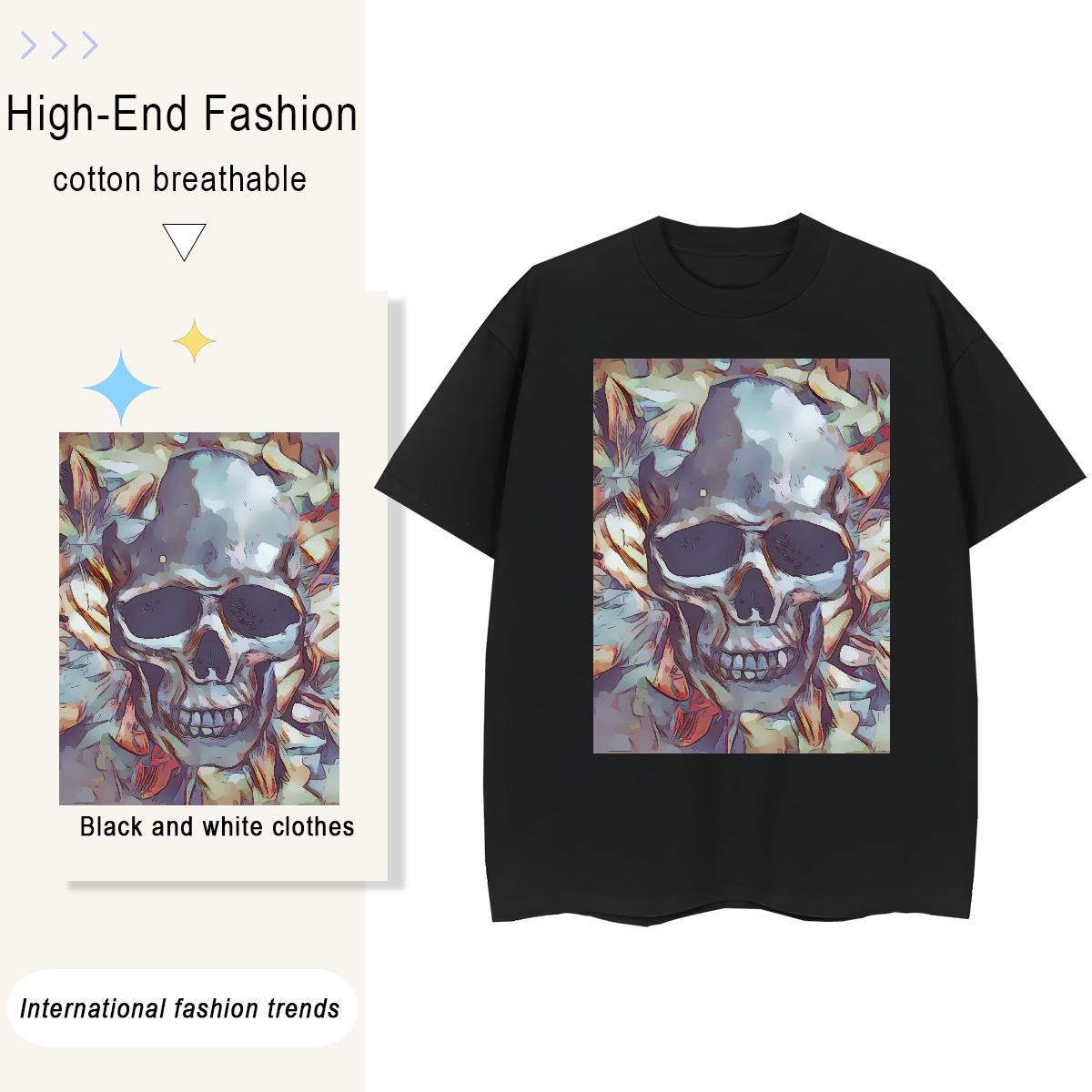 2024 DIY T shirt 230g Pure Cotton Short Sleeve O-Neck Outdoor skull Woman Tshirt Comfortable Customized Print Tees Shirts