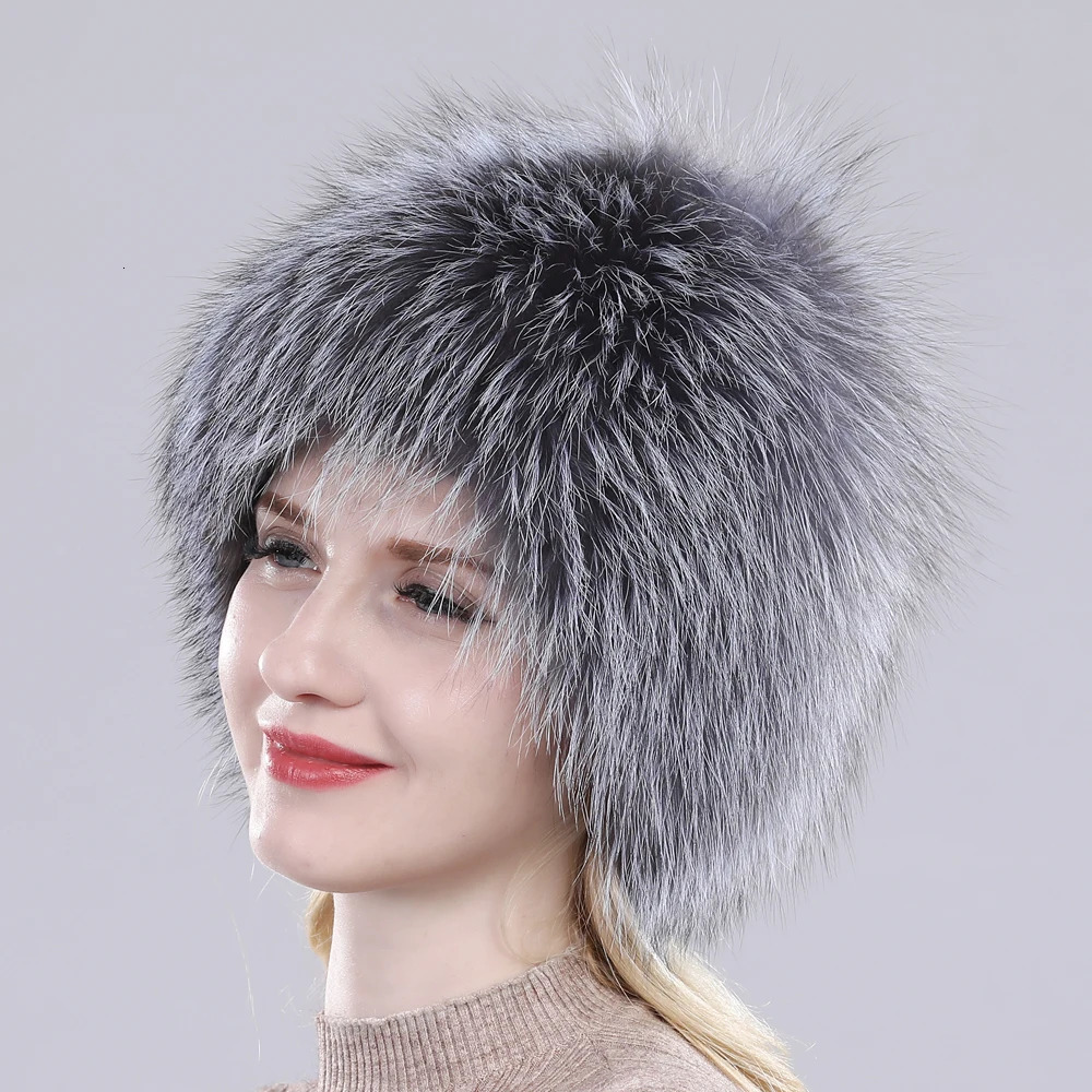 Russian Winter Genuine Fur Hat Outdoor Warm Knitted Womens Fox Bomber y Quality 100% 241009