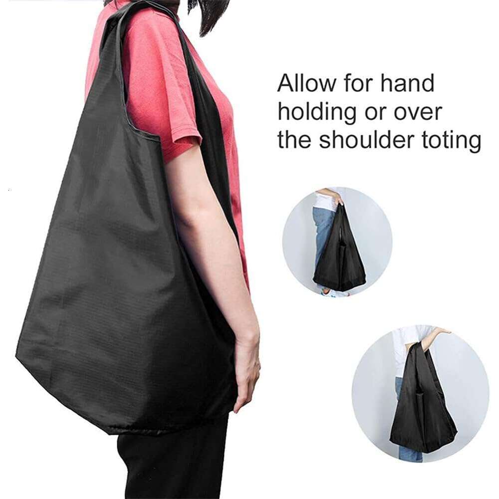 Poocar 10 Pack Grocery Bags Black Washable Foldable Reusable Shopping Bags,Eco-Friendly Purse Bag Fits in Pocket Holds