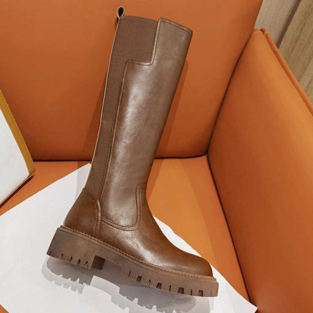 Cylinder Soled Fashion Boots Knight Boots Long Boots For Women Large High Ankle Boots Thick Soled Brown Woman Shoes 240826
