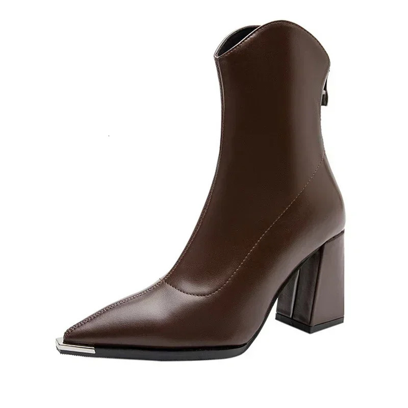Winter High Heels Sexy Womens Shoes Short and Fat Ankle Chelsea Boots Fashion Corner Toe Zipper Gothic Pump Shoes 241007