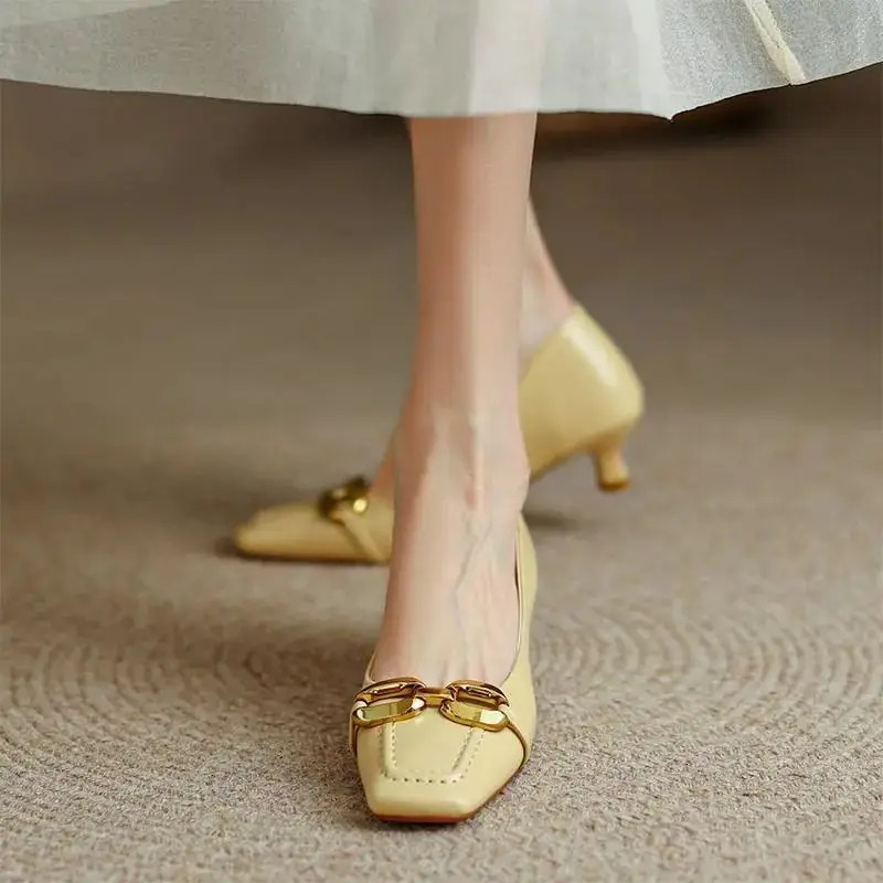 White Shoes for Women 2024 Yellow Ladies Summer Footwear Low Heel Elegant Normal Leather Casual Black Office 39 Dress Trend A E 240927