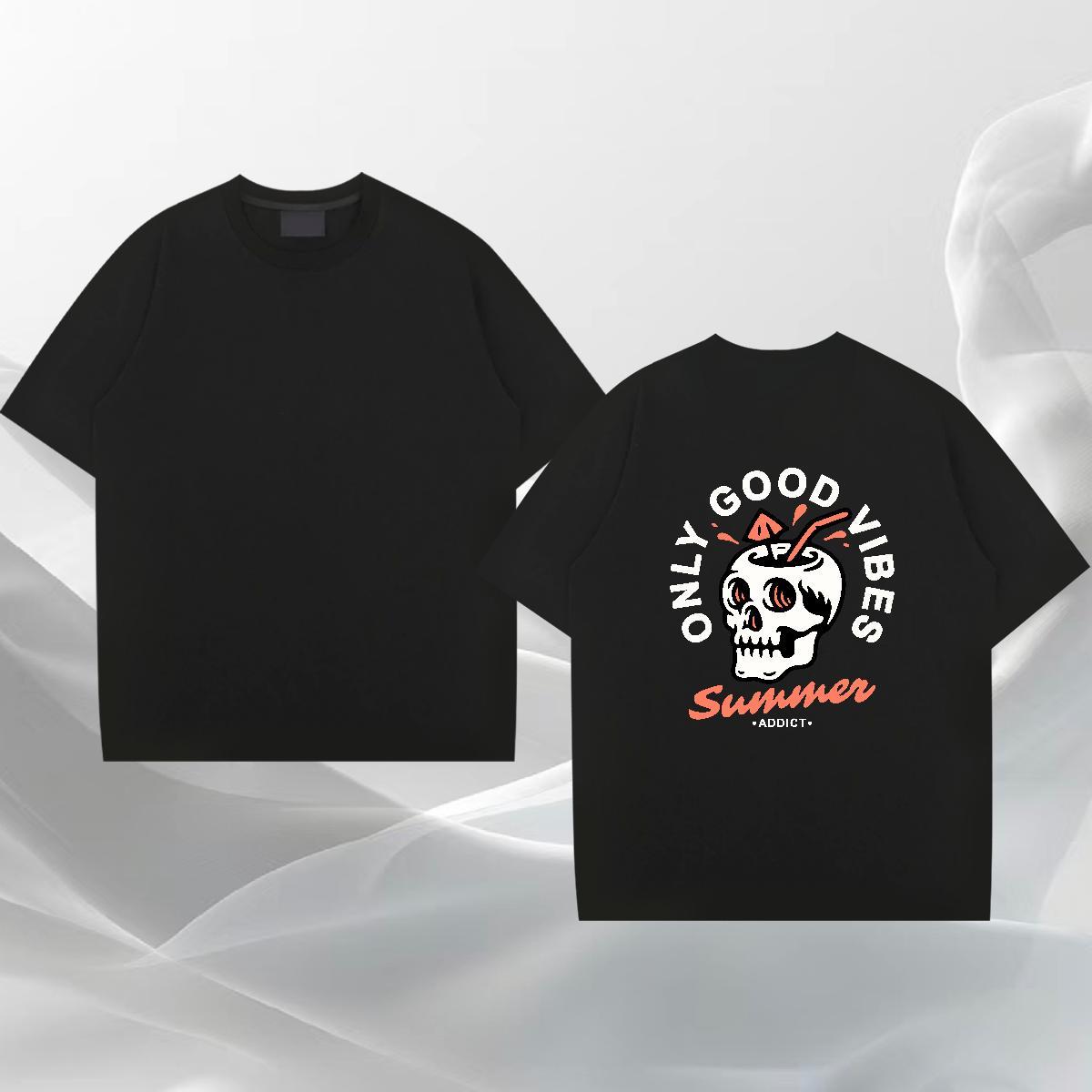 Brand T-Shirts for Men 230g Cotton skull Hip Hop Street Oversized 3XL 4XL Crew Neck Men Clothes T-Shirt DIY Customized Tops Shirt