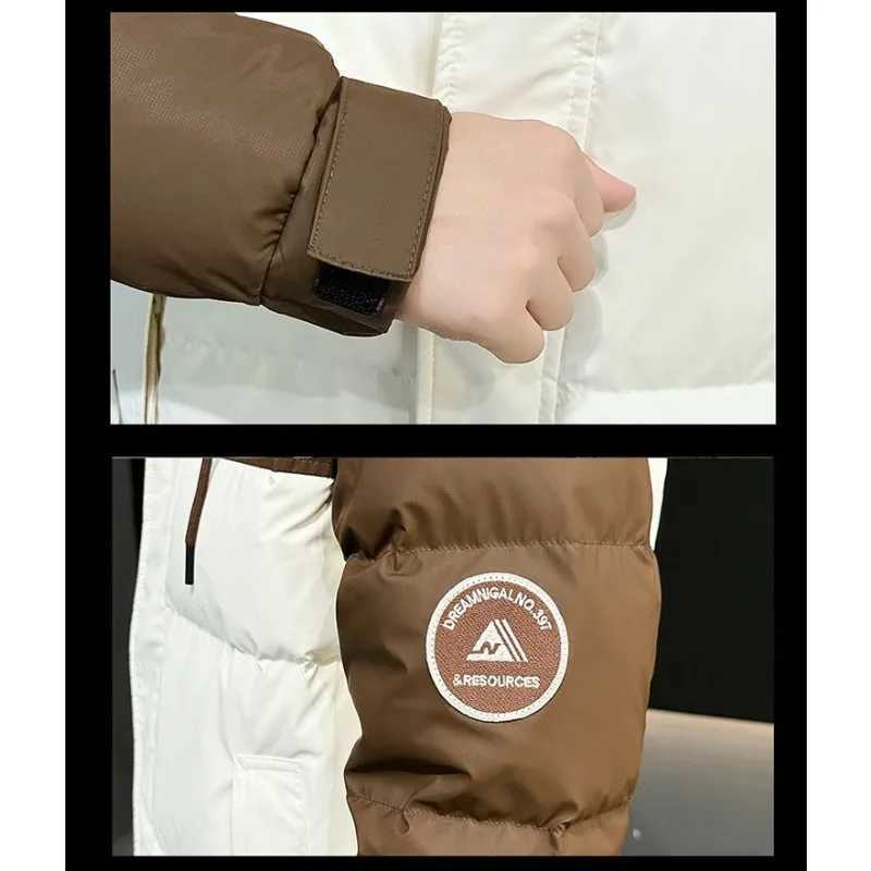 Men's Down Parkas High Quality Men Down Jacket Winter Male Fashion Color Contrast Stitching Hooded Outwear Thicken Warm Casual Large Size Outcoat