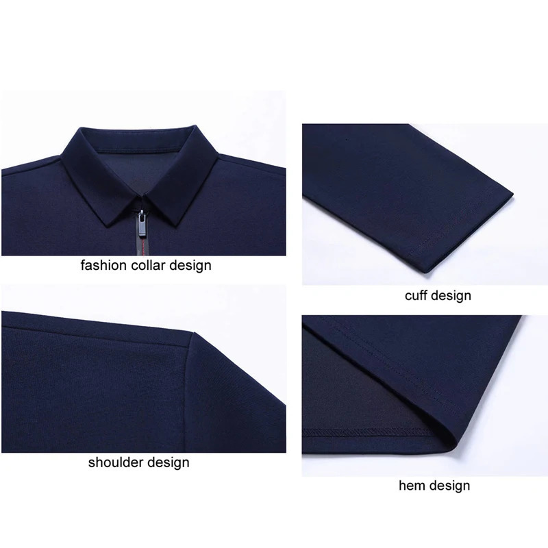 Smart Casual Mens Solid Polo Shirt Spring Autumn Long Sleeve Zipper Collar Business Fashion Loose Polos Tops Clothing 241010